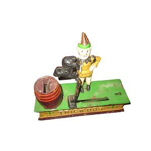 Vintage Cast Iron Mechanical Coin Bank Trick Dog with Clown for Parts or Repair